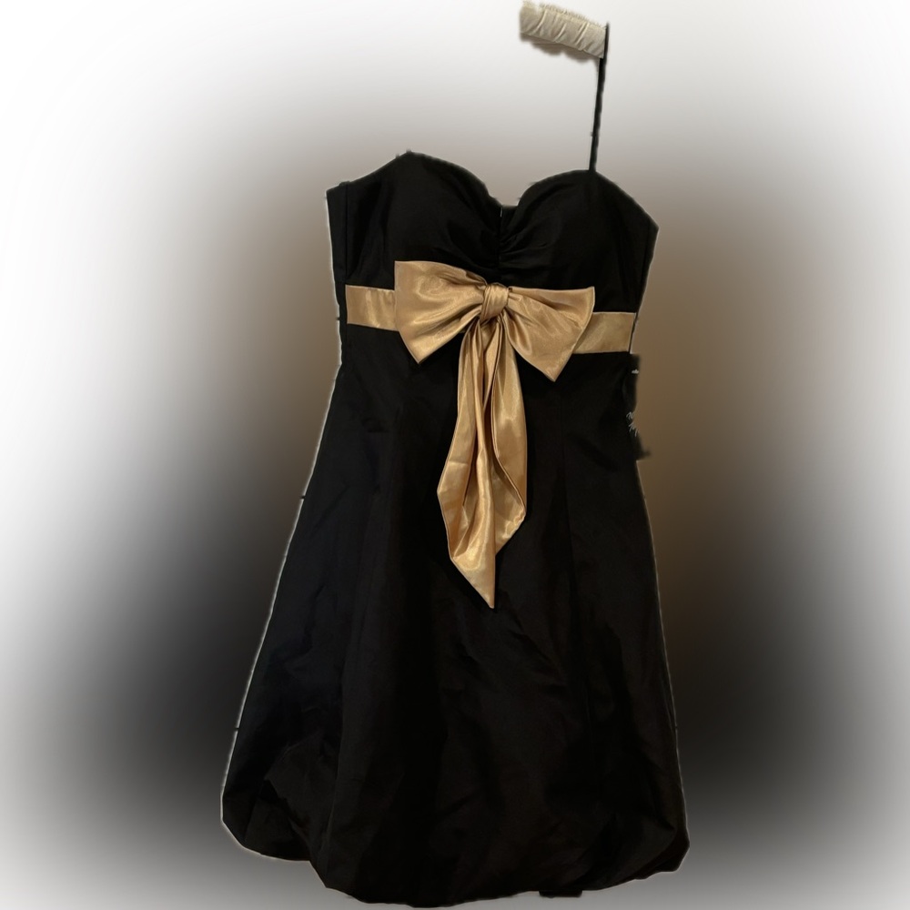 PROM Bubble Skirt Black & Gold Sweetheart Satin-Bow Cocktail Dress - Picture 13 of 13